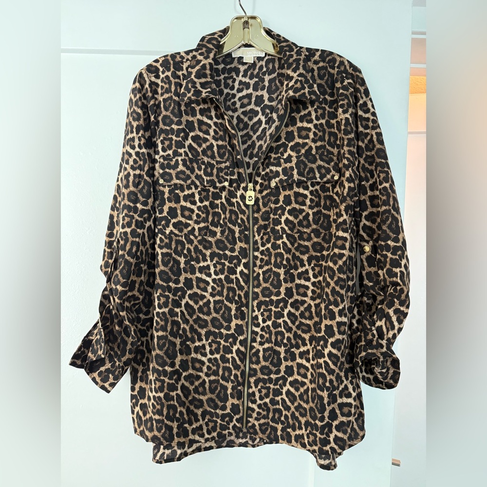 Michael Kors Animal Print Blouse in Brown and Black
